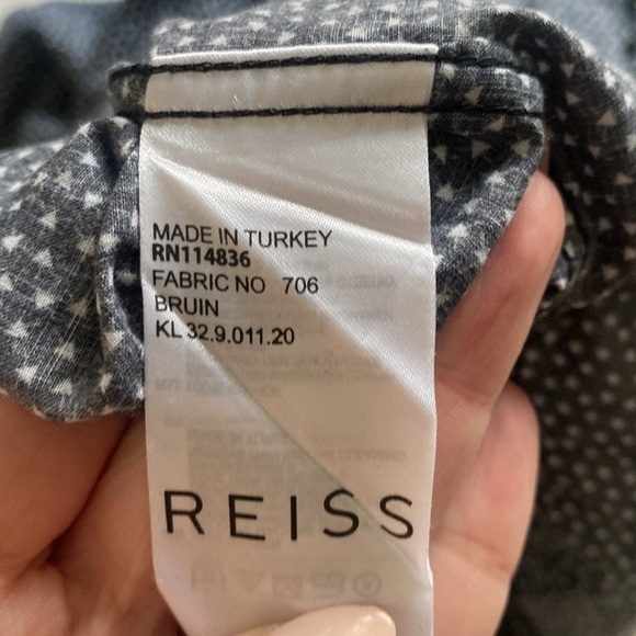 Reiss Bruin Slim Fit Cotton Navy Blue Patterned Button Down Dress Shirt Size M - Picture 9 of 10